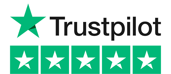 Trustpilot five-star rating logo representing excellent customer satisfaction and verified positive reviews.