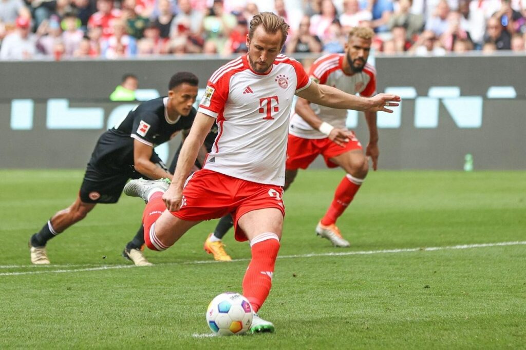 Harry Kane playing for Bayern Munich during a Bundesliga football match